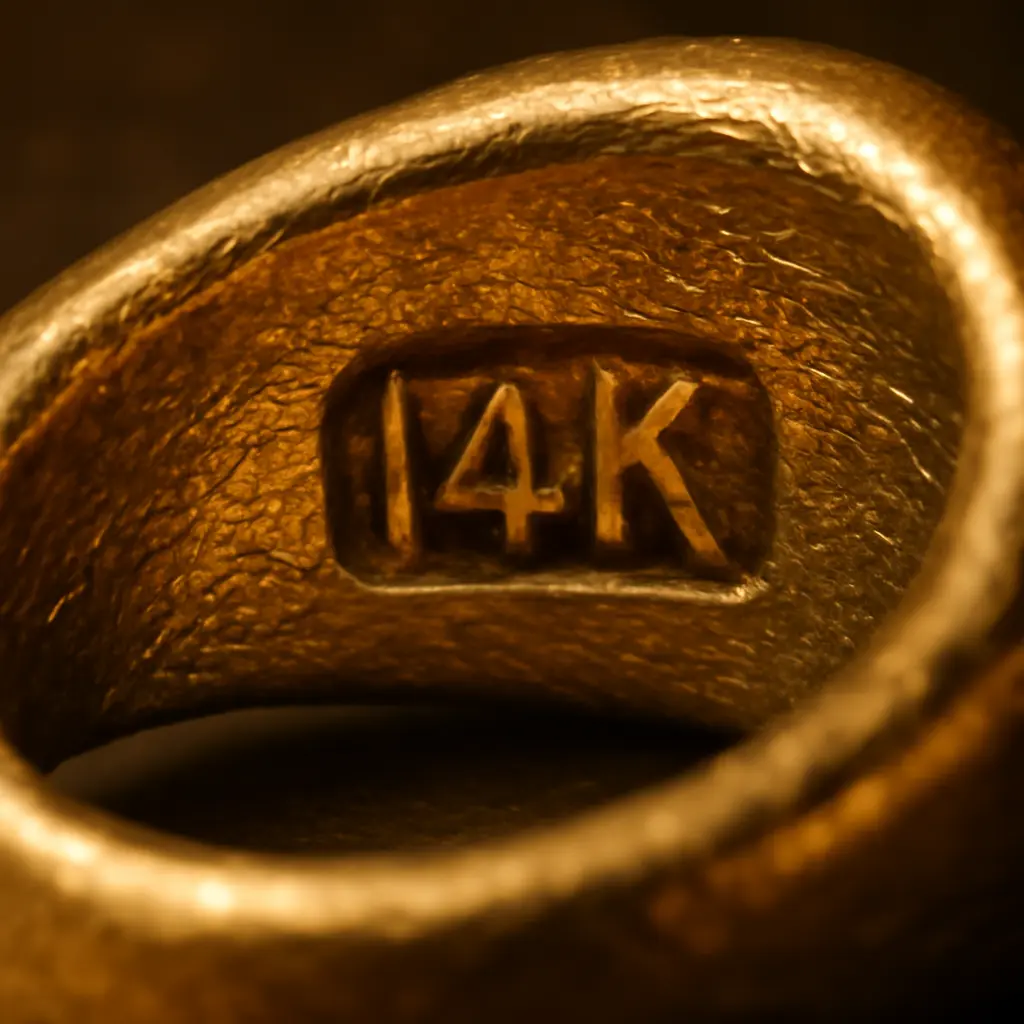 Макросъёмка фактуры золотого кольца и пробы