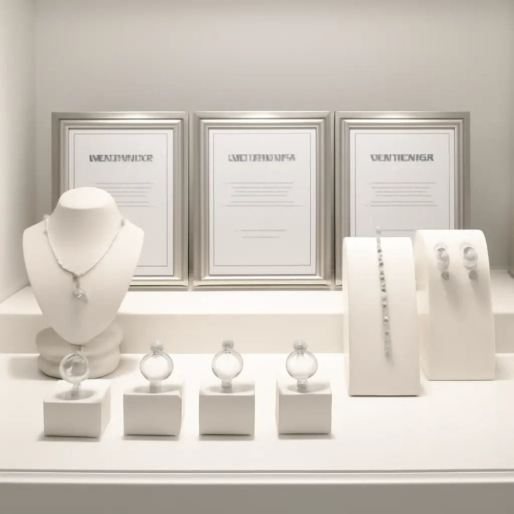 Ювелирные украшения в витрине с сертификатом качества