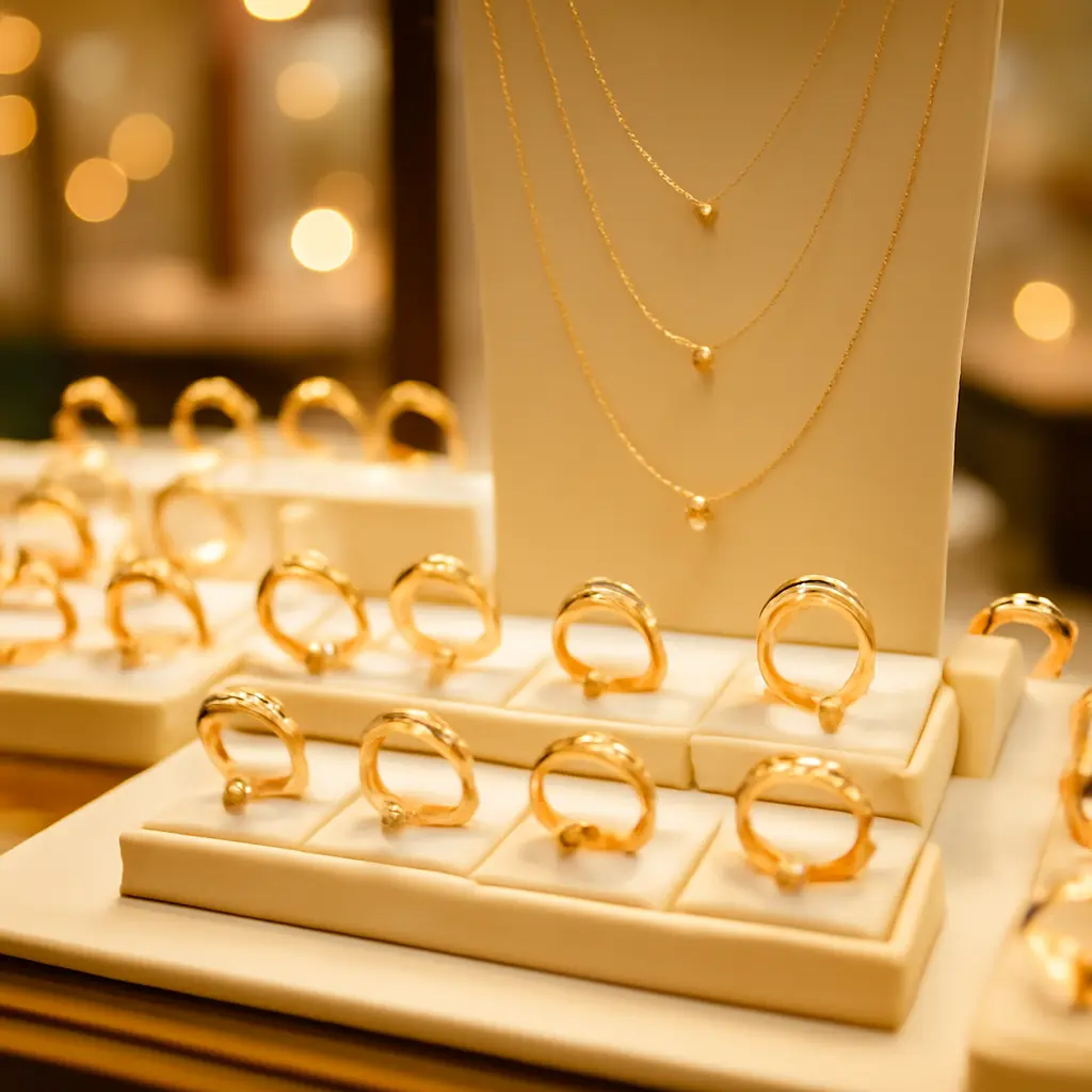 Витрина ювелирного магазина с золотыми изделиями