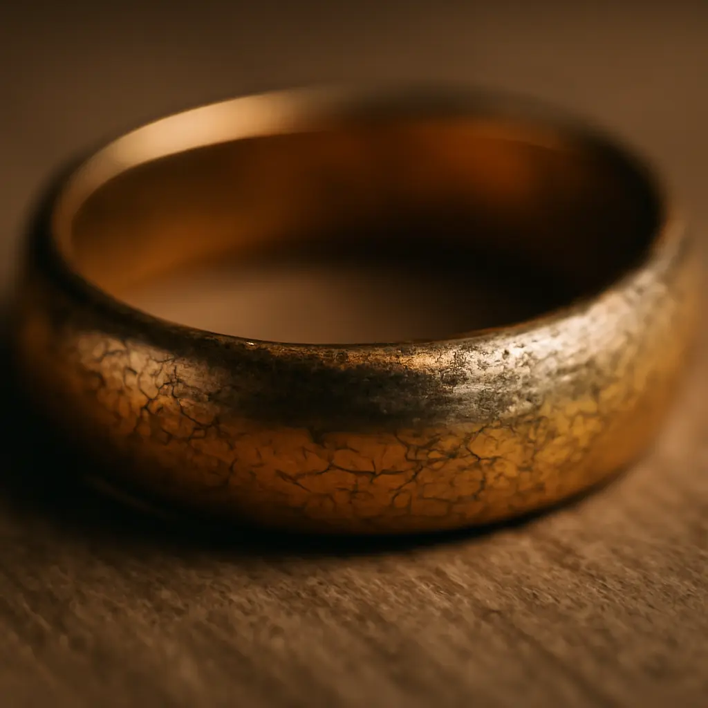 Изношенное позолоченное кольцо с потертостями и облезшей позолотой